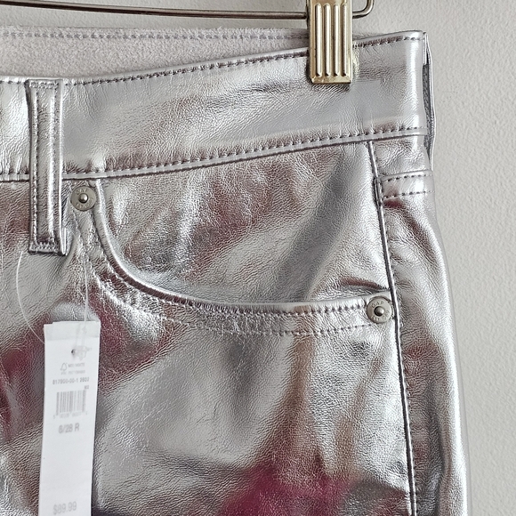 ✨ GAP High Rise Vintage Slim Silver Faux-Leather Jeans Size 6/28R Shiny Metallic - Picture 8 of 15